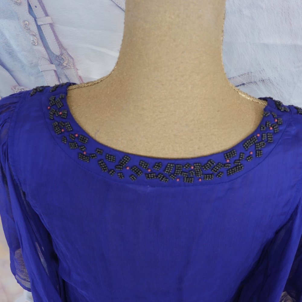 Free People Purple Beaded Detail Wide Sheer Sleeve 70's Inspired Boho S XS Top - Picture 9 of 12